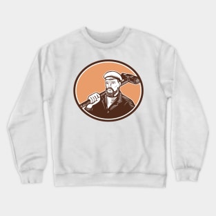 Blacksmith Holding Sledgehammer Woodcut Crewneck Sweatshirt